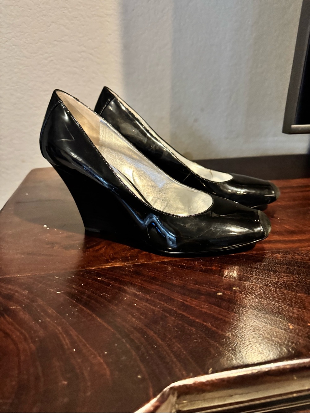 Jessica Simpson Black Patent Wedge Pumps